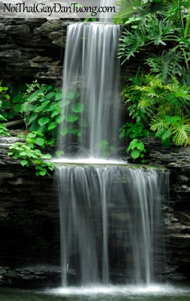 Tranh dán tường, thác nước trắng xóa nhiều tầng với cây xanh xung quanh DA3053