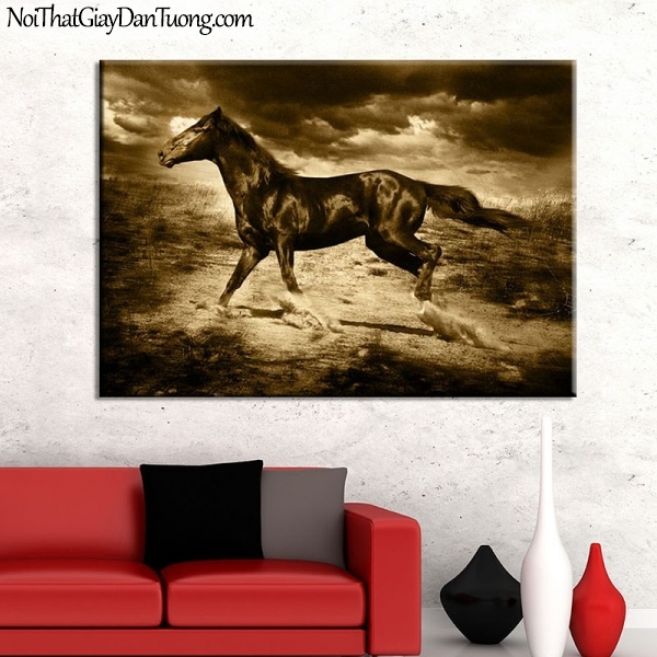 Tranh dán tường | bức tranh tuyệt tác chú ngựa chạy trên thảo nguyên DA004