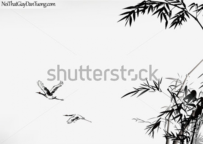 Tranh dán tường , đàn cò bay qua cánh đồng DA327