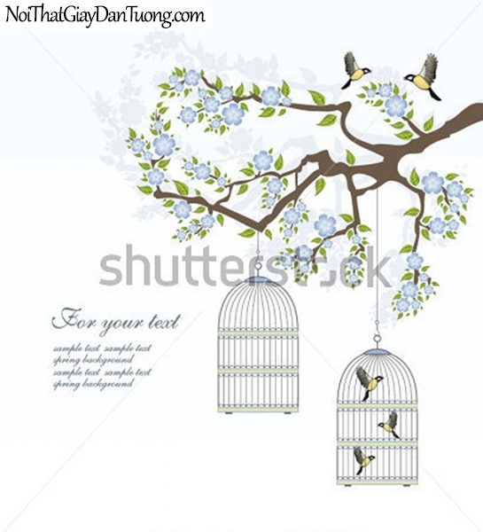 Tranh dán tường , những chú chim nhỏ nhỏ đàng đua giận trên cánh cây DA328