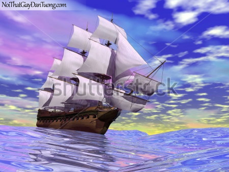 Tranh dán tường , thuyền buồm đẹp và bầu xanh A014