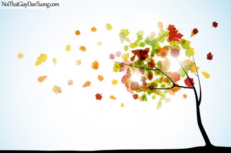 Tranh dán tường | Bức tranh những chiếc lá đang bay trong trời mùa thu DA2249