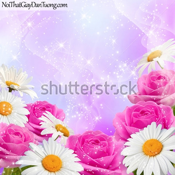 Tranh dán tường | Bức tranh những bông hoa hồng và những bông hoa lan tuyệt đẹp DA2285