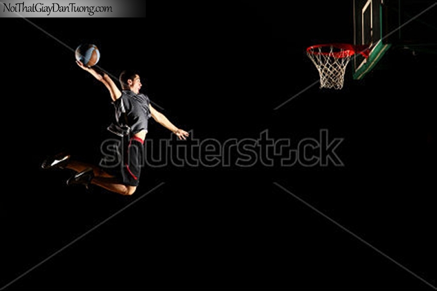 Tranh dán tường , nhìn câu thủ đang nhảy cao đưa bóng vào rổ DA283