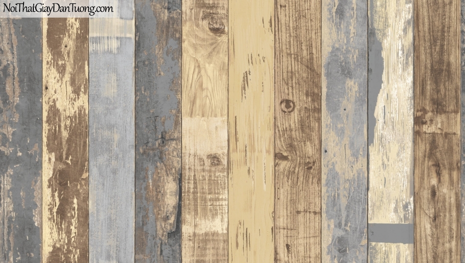 Giấy dán tường giả gỗ, những thanh gỗ nhỏ xếp đứng cạnh nhau, màu vàng kem, xanh 85058-4 g