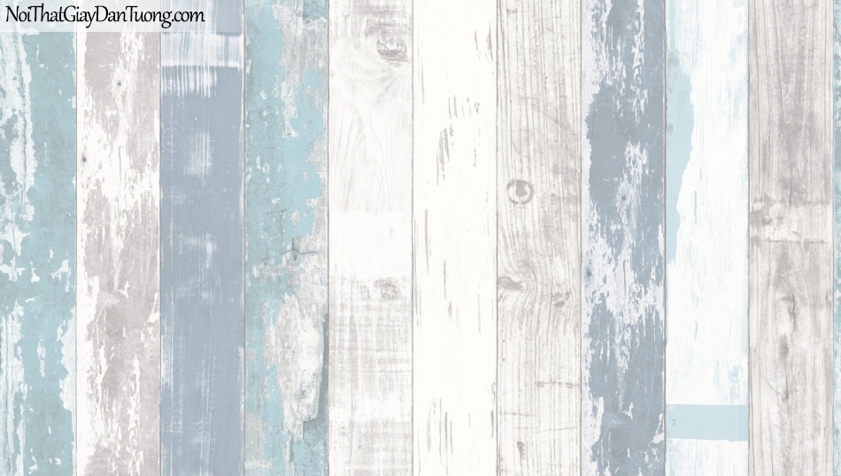Giấy dán tường giả gỗ, những thanh gỗ nhỏ xếp đứng cạnh nhau, màu xanh, trắng 85058-2 g
