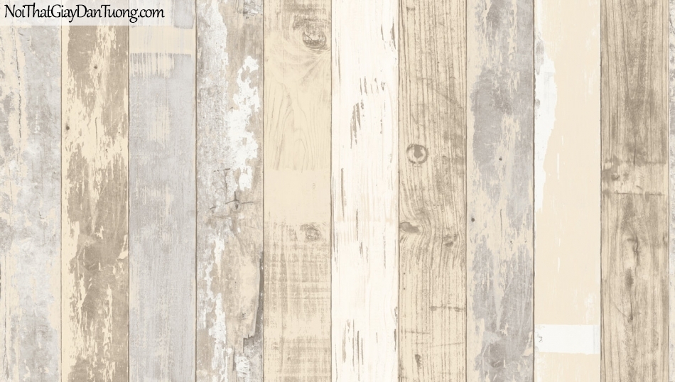 Giấy dán tường giả gỗ, những thanh gỗ xếp đứng cạnh nhau, màu vàng kem, trắng 85058-1 g