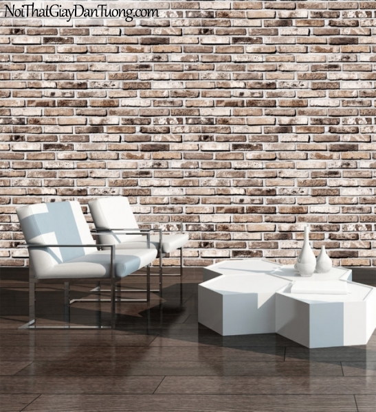 Giấy dán tường giả gạch 3D, giấy dán tường gạch màu nâu, gạch màu nâu9355-2 g pc