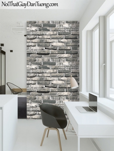 Giấy dán tường giả gạch 3D, giấy dán tường gạch màu xám, gạch xám 87032-1 g pc phối cảnh