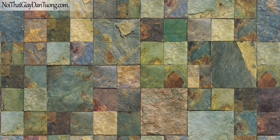 Giấy dán tường Natural Hàn Quốc 87001-3, giả gạch, giả đá giả gỗ 3D, giấy dán tường giả đá xanh rêu