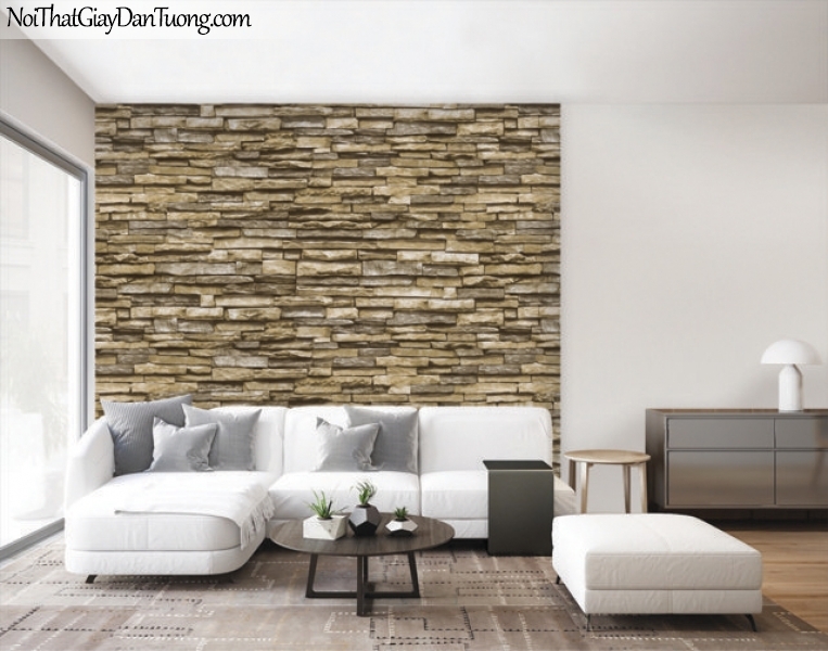 Giấy dán tường Natural Hàn Quốc 87030-3 PC, giả gạch, giả đá, giả gỗ 3D, giấy dán tường giả đá, vàng cát, phối cảnh
