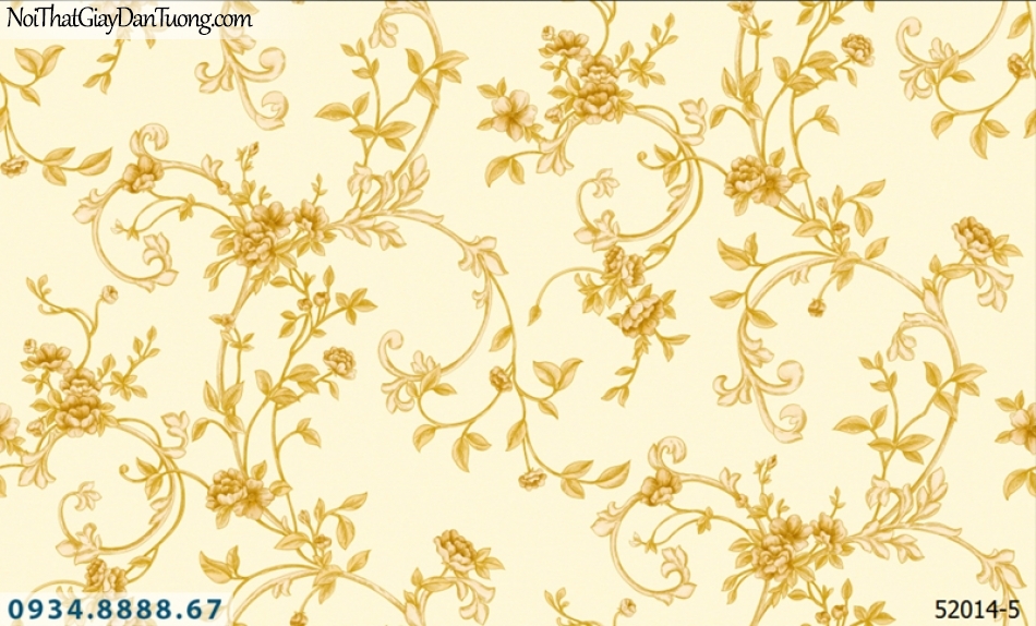 Giấy dán tường NEPTUNE, giấy dán tường nền vàng, hoa vàng, hoa lá dây leo 52014-5
