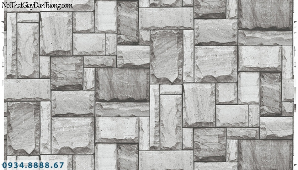 Giấy dán tường PIEDRA, giấy dán tường giá đá 3D màu xám, đá miếng vuông ghép lại với nhau 22-013