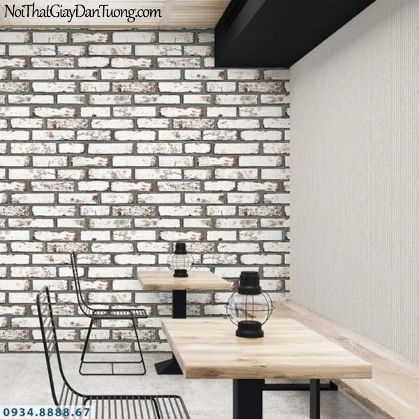 J 100 | Giấy dán tường J100 Hàn Quốc, phối cảnh giấy dán tường giả gạch màu trắng, giả gạch 3D 9363-2 - 9372-3