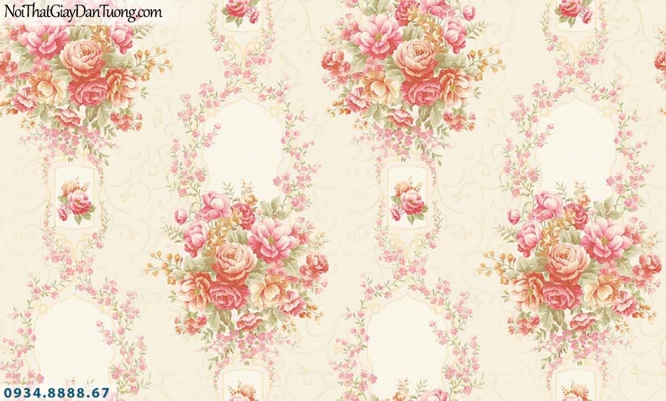 Lily | Giấy dán tường Lily 36006-1 | Giấy dán tường bông hoa, dây hoa leo tường, từng chùm hoa đẹp màu hồng
