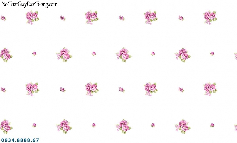 Lily | Giấy dán tường Lily 36007-2 | giấy dán tường bông hoa nhỏ màu hồng trải đều trên tường