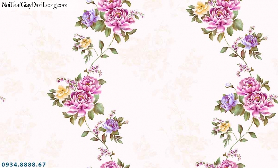 Lily | Giấy dán tường Lily 36011-4 | giấy dán tường bông hoa dây leo màu hồng đẹp