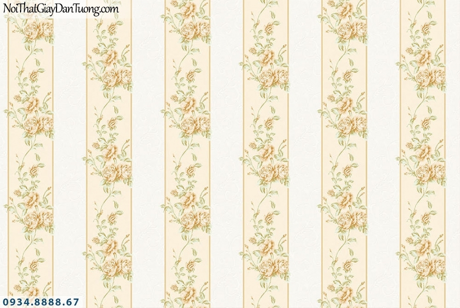 Martina | giấy dán tường Martina MGM1005 | giấy dán tường sọc bông hoa màu vàng, kẻ sọc to, sọc lớn, dạng dây leo
