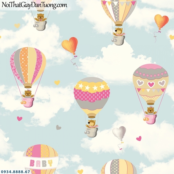 Martina | giấy dán tường Martina 2020-2 | giấy dán tường trẻ em, hình khinh khí cầu bay trên bầu trời, giấy dán trần nhà đẹp