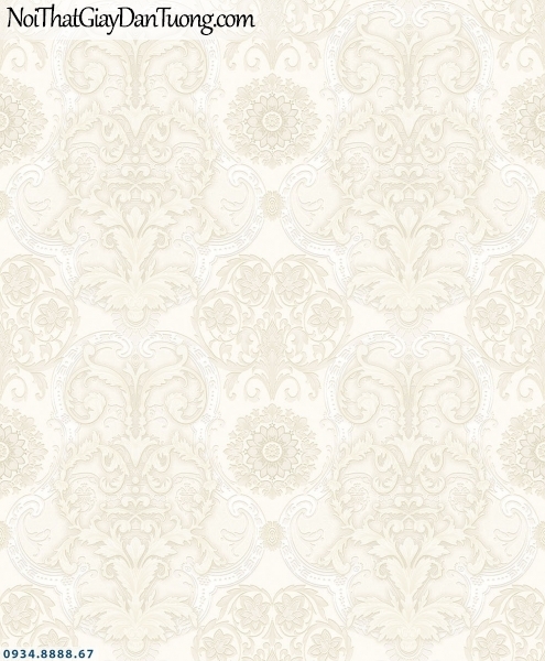 Martina | giấy dán tường Martina MGM3002 | giấy dán tường hoa văn họa tiết phong cách cổ điển Châu Âu, màu vàng kem đẹp, ấn tượng