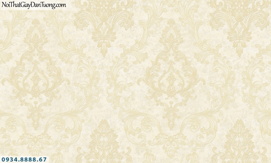 FIESTA | Giấy dán tường hoa văn cổ điển màu vàng kem, phong cách Châu Âu sang trọng | Giấy dán tường Fiesta 23201