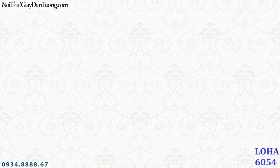 LOHA Hàn Quốc | Giấy dán tường hoa văn nhẹ nhàng màu trắng sáng, họa tiết ẩn màu trắng | Giấy dán tường Loha 6054