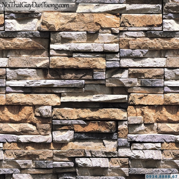 Giấy dán tường giả gạch, giả đá, giả gỗ 3D Stone Natural 85015-2 | Giấy dán tường giả đá màu vàng cam