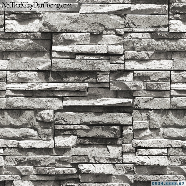 Giấy dán tường giả gạch, giả đá, giả gỗ 3D Stone Natural 85015-3 | Giấy dán tường giả đá 3D màu đen trắng