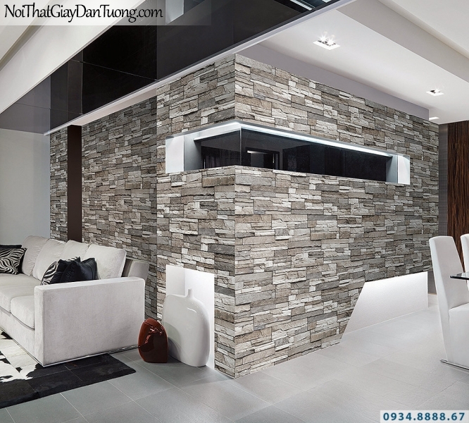 Giấy dán tường giả gỗ, giả đá, giả đá 3D Stone & Natural 85024-2 | Giấy dán tường giả đá 3D màu trắng xám