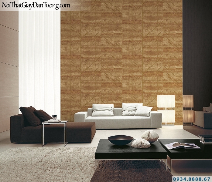Giấy dán tường giả gỗ màu vàng cam, vàng đậm | 3D | Hàn Quốc | Stone & Natural 85082-3