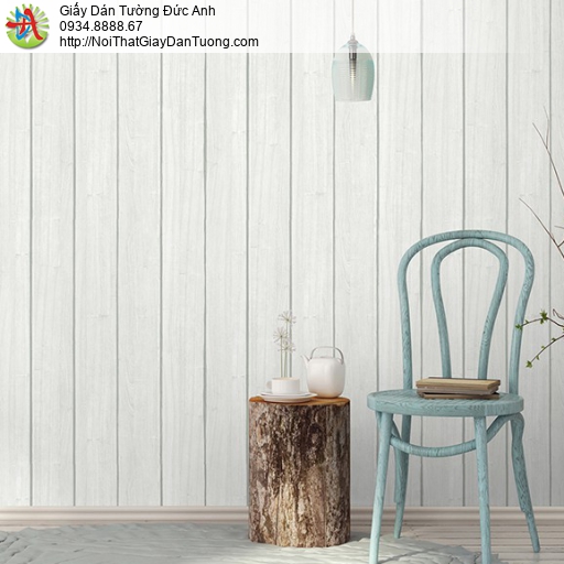 3818-1 Giấy dán tường giả gỗ màu trắng, gỗ dang thanh nhỏ thẳng đứng