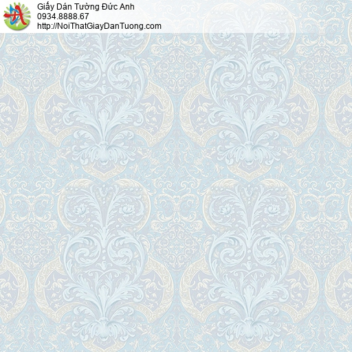 27141 - Giấy dán tường họa tiết cổ điển Châu Âu mà xanh nhạt, xanh lơ