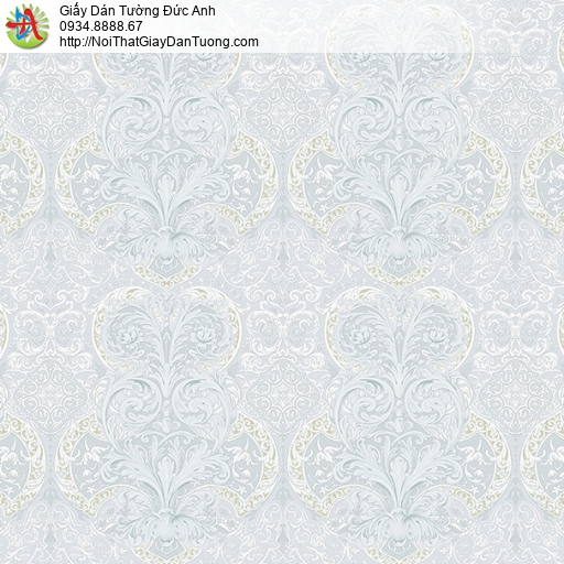 27142 - Giấy dán tường hoa văn họa tiết cổ điển Châu Âu màu xanh nhạt