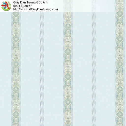 27151 - Giấy dán tường kẻ sọc có họa tiết màu xanh lơ, dạng sọc xanh