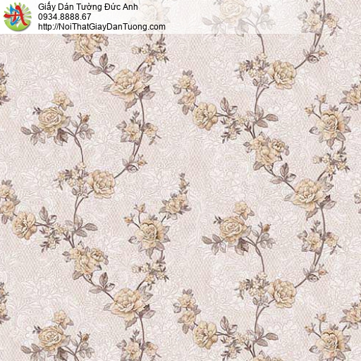 63085 - Giấy dán tường bông hoa dây leo màu nâu nhật, bông hoa nhỏ