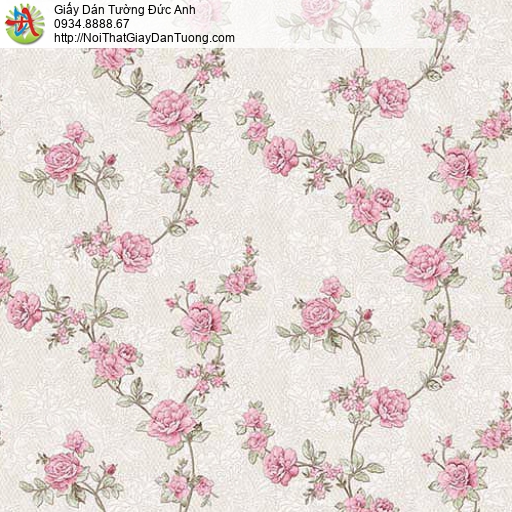 63086 - Giấy dán tường bông hoa dây leo tường màu hồng, bông hoa nhỏ