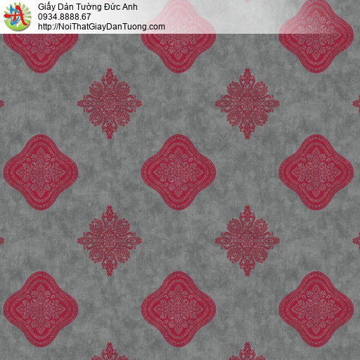 8805-1- Giấy dán tường họa tiết ca rô màu đỏ, nền giả bê tông, xi măng