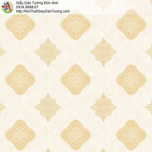 8805-2- Giấy dán tường họa tiết xếp ca rô màu vàng, phong cách cổ điển