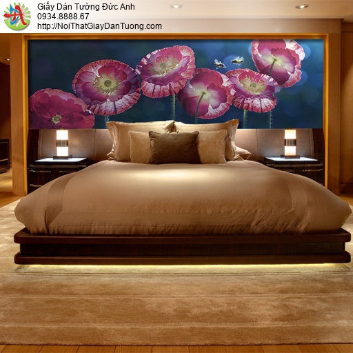 3318 - Tranh dán tường những bông hoa màu tím, điểm nhấn phòng ngủ đẹp