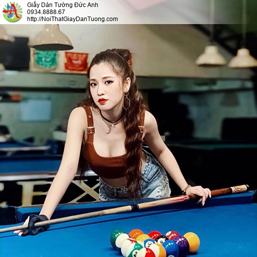DA378 - Tranh dán tường cho quán bida đẹp, girl sexy đánh Billiard