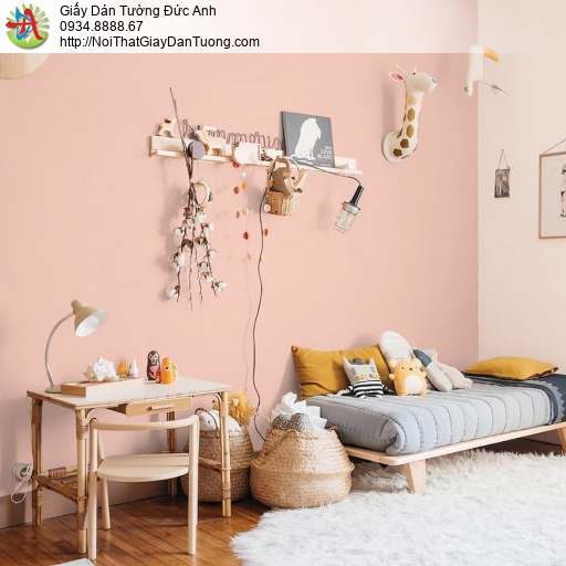 70216-5 Giấy dán tường màu hồng, giấy gân trơn đơn giản một màu hồng