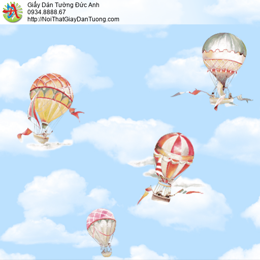 35003-2 Giấy dán tường em bé hình khinh khí cầu bay trên bầu trời xanh