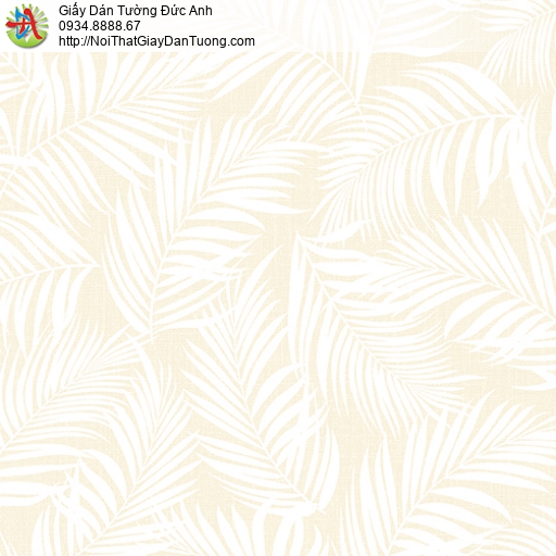 3004-1 Giấy dán tường hình lá cây, lá cây khô trên nền màu vàng nhạt