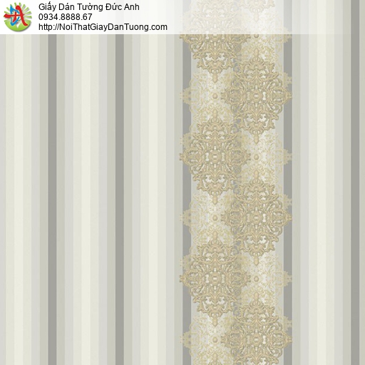 9693 Giấy dán tường sọc có hoa văn màu xám vàng, cách dán giấy tường đơn giản nhất