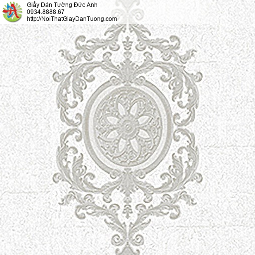 53302-2 Giấy dán tường hoa văn cổ điển, mang phong cách Châu Âu màu xám trắng, trắng xám