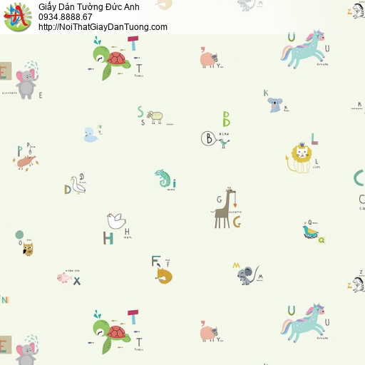 V concept 7923-2 | Giấy dán tường hình các con thú màu xanh lá cây nhạt dễ thương cho trẻ em
