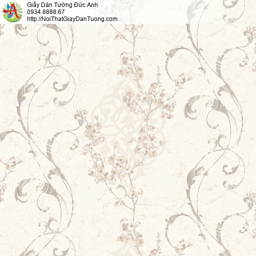 Mozen 73001-1, Giấy dán tường hoa văn cổ điển màu kem, giấy dán tường hoa văn dây leo
