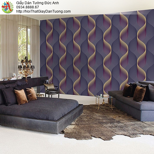 Casabene 2740-4, Giấy dán tường uốn lượn sóng 3D màu tím hiện đại cho điểm nhấn đẹp