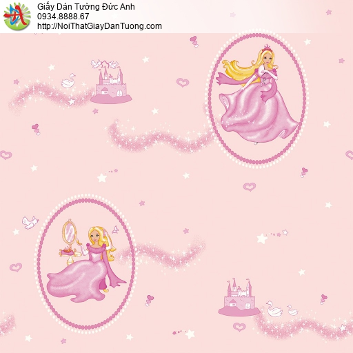 Giấy dán tường hình công chúa Disney màu hồng cho bé gái, Happy Story 2015-1B