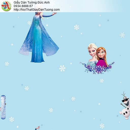 Giấy dán tường hình Elsa Frozen nữ hoàng băng giá màu xanh cho bé gái, giấy trẻ em đẹp, Happy Story 6802-2B
